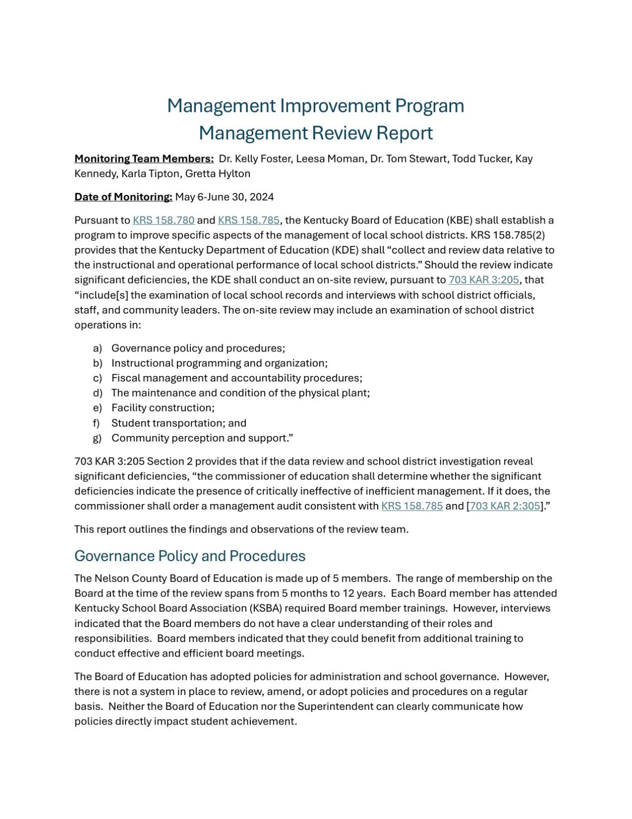 Nelson County KDE Management Review final