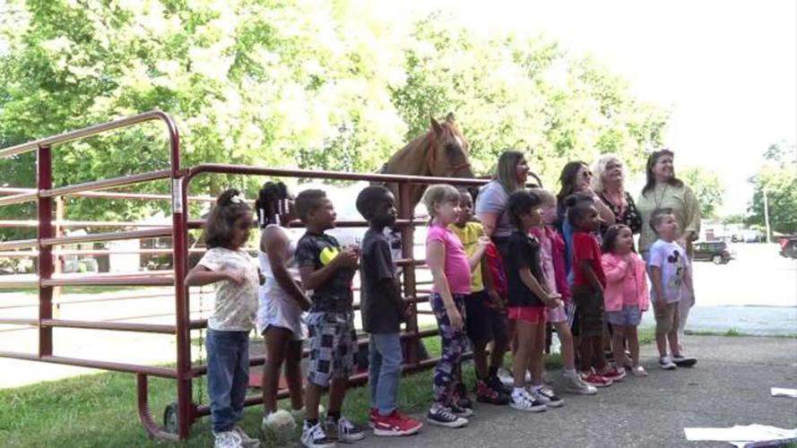 Hank the Horse visits Lexington students