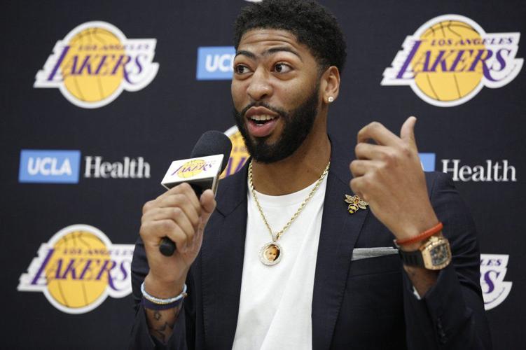 Anthony Davis at a news conference at the UCLA Health Training Center