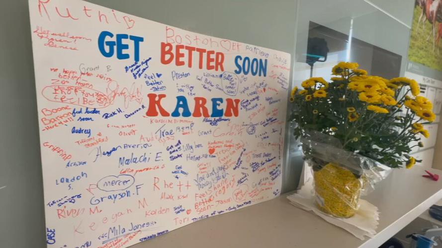 Signatures of students wishing for Miss Karen to get well