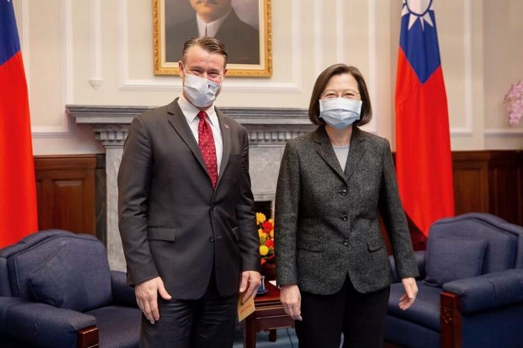US Indiana Sen. Todd Young with Taiwan President Tsai Ing-wen