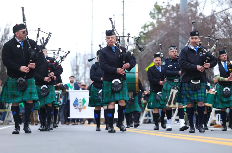Bag pipes play at St. Patrick's Day Parade.JPG