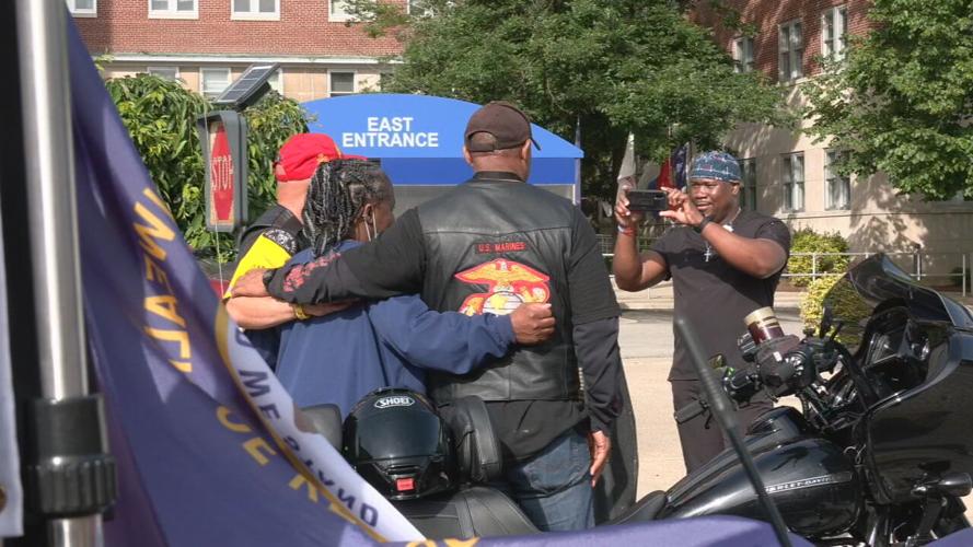 Riders with the 'Run for the Wall' motorcycle caravan visit Louisville's VA Hospital