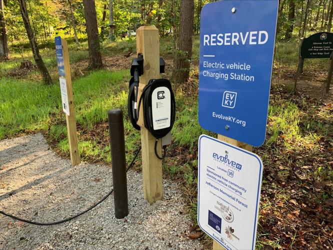 Electric vehicle charging station in Tom Wallace Park, a part of Jefferson Memorial Forest