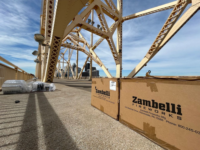 Zambelli Fireworks in boxes on 2nd Street Bridge