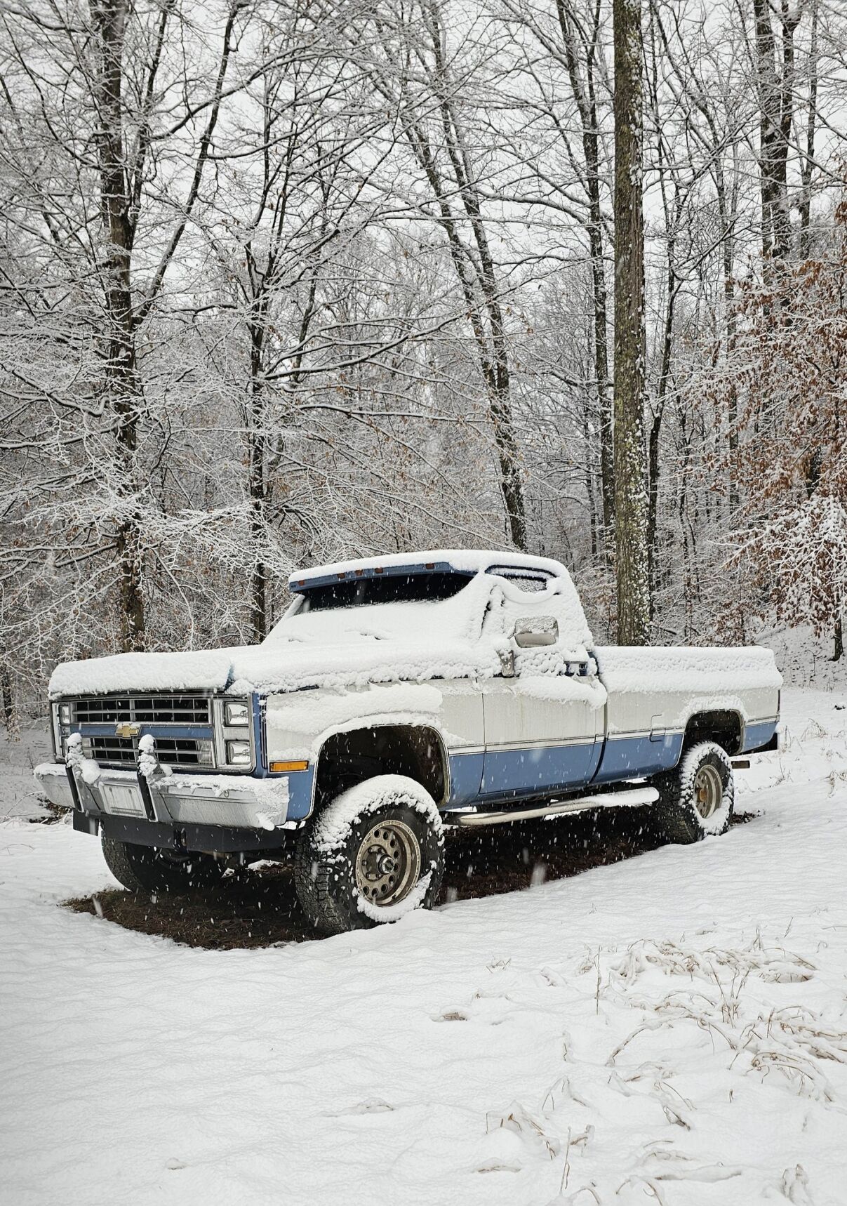 Snow covered truck in Lebanon Junction