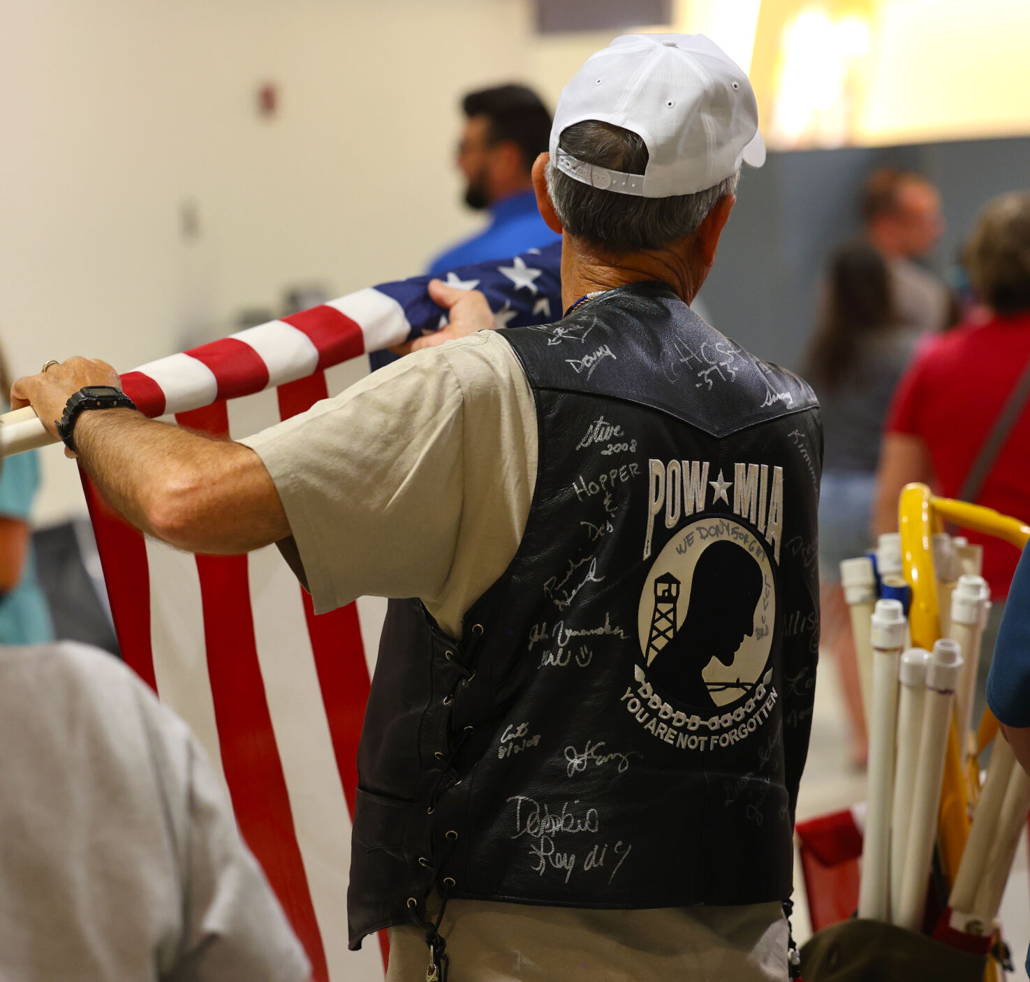 POW MIA jacket at Honor Flight Return Home.JPG