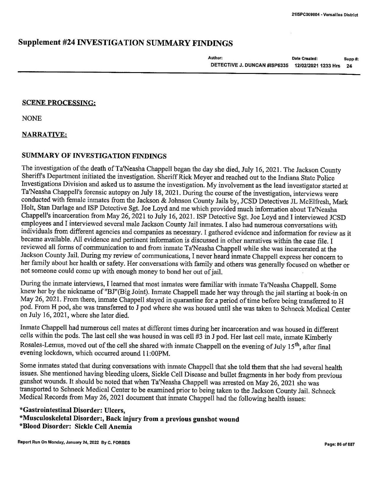ISP Investigative Summary