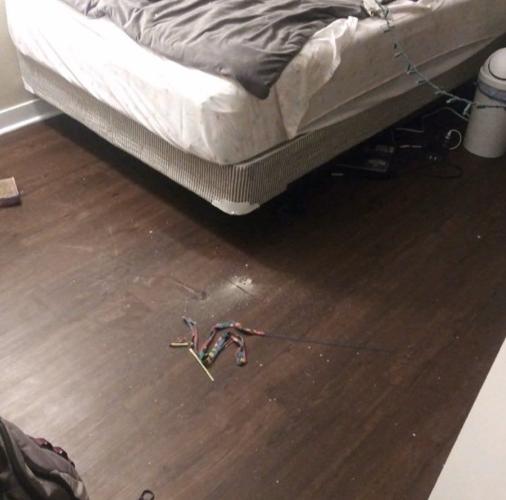 Bullet hole after student accidentally fires gun in U of L's Cardinal Towne apartments (Nov. 2019)