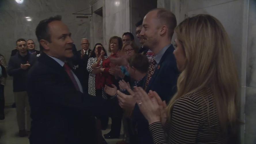 Kentucky Gov. Matt Bevin honored by staff on last day in office (Dec. 9, 2019)