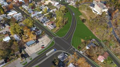 An aerial rendering of the new planned approach to the Milton-Madison bridge.