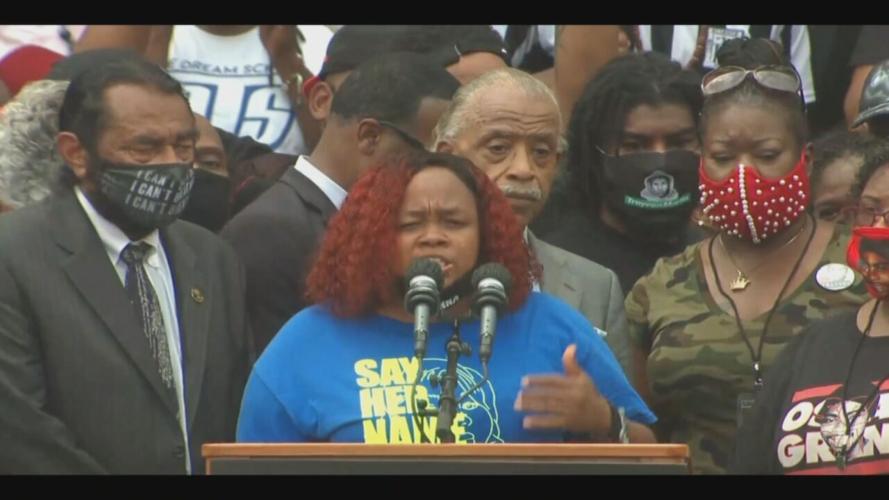 Tamika Palmer, Breonna Taylor's mother, speaks during a rally at the Lincoln Memorial
