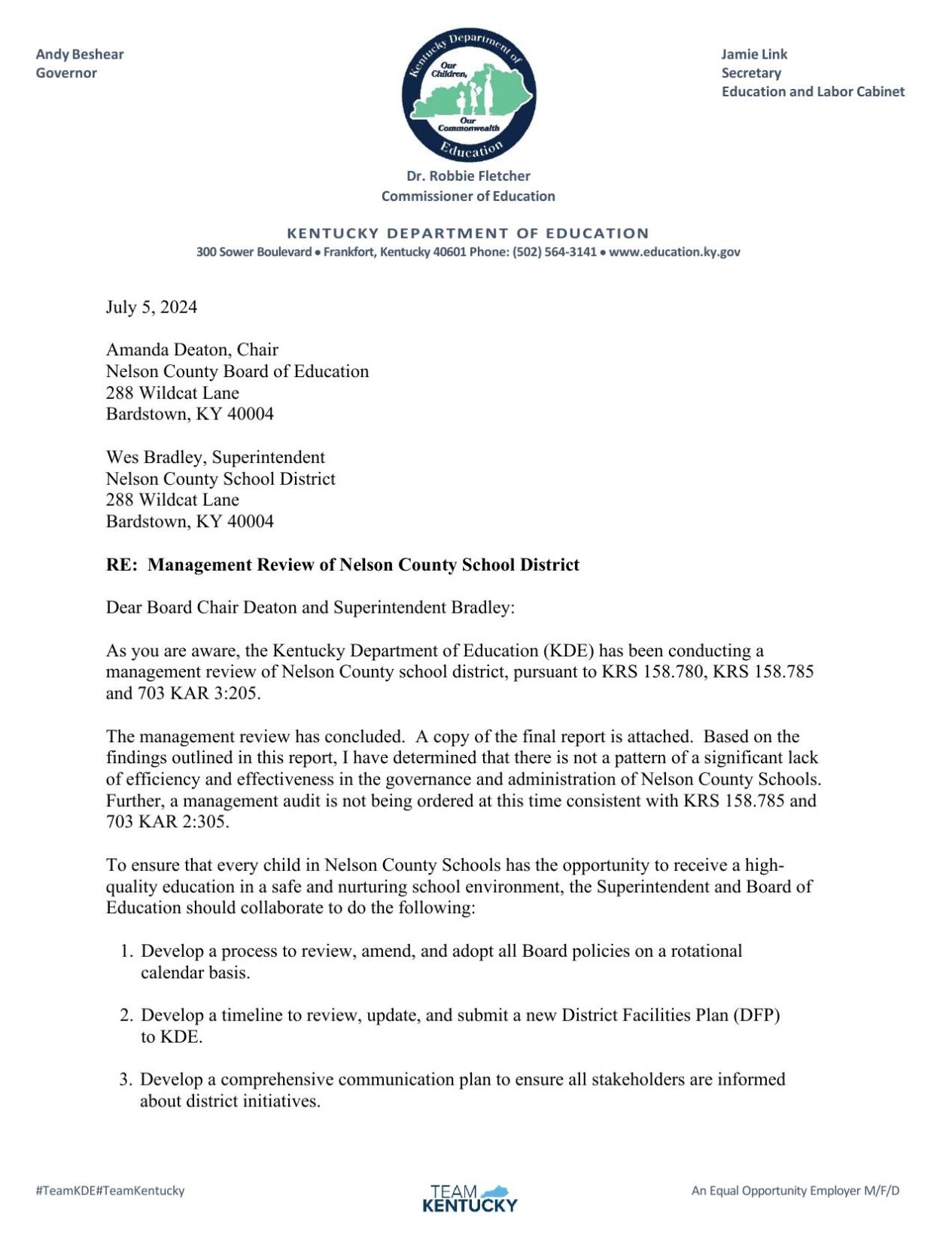 Nelson County KDE Management Review letter final