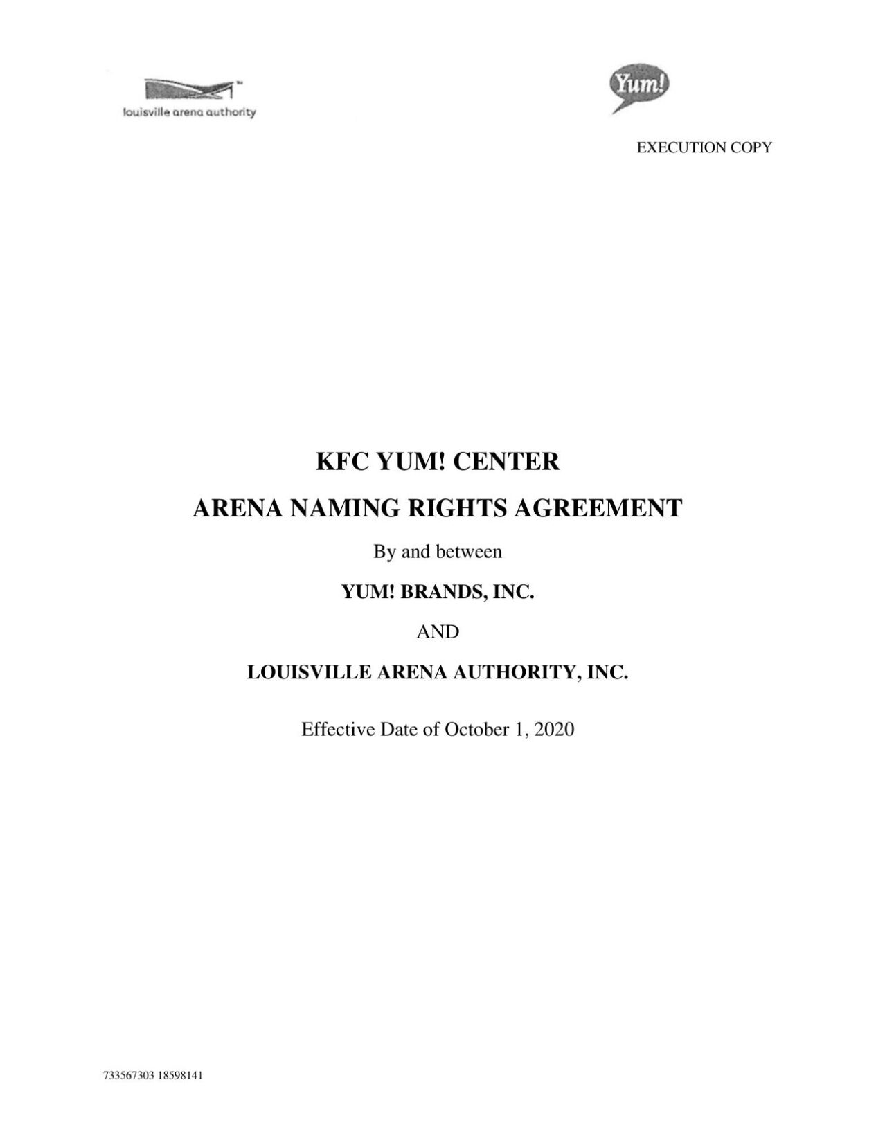 Yum! Center naming rights agreement 2021