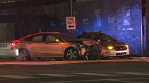 On-duty LMPD officer hospitalized after crash in downtown Louisville