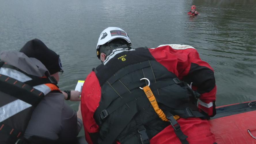 Clark County Emergency Management led first responders on day of training on a hand-held sonar device at Deam Lake in Borden, Indiana. (WDRB Image) Jan. 4, 2024