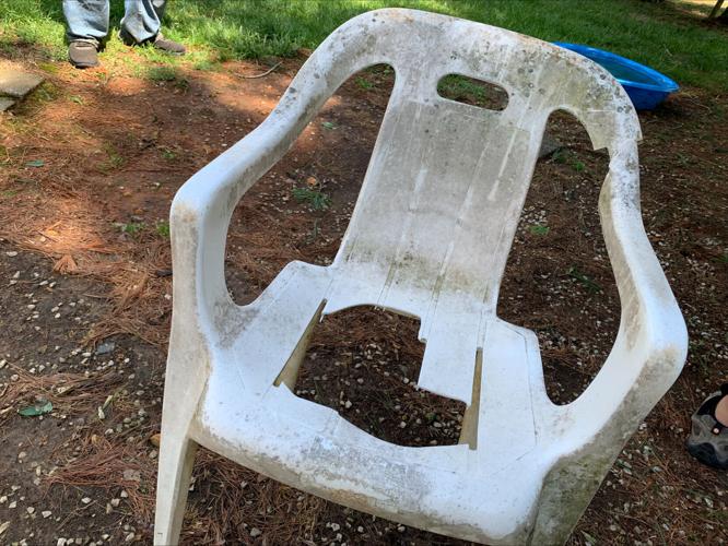 Damage to chair from hail in Corydon