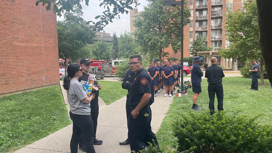 Firefighters outside Dosker Manor