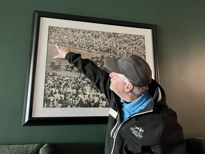 Northern points out famous 1974 Derby Streakers beside the track