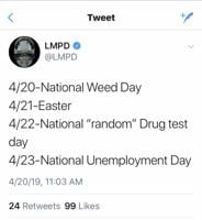 LMPD spokesman disciplined for marijuana tweet on department account