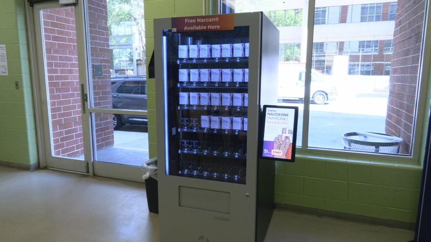 Narcan dispensing machine in lobby at Louisville Metro Corrections