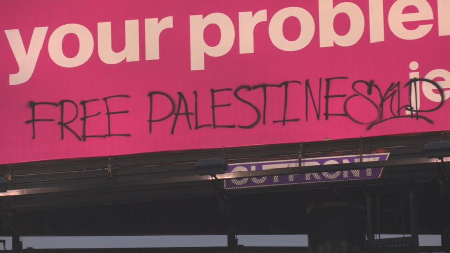 JEWBELONG HAMAS BILLBOARD DEFACED
