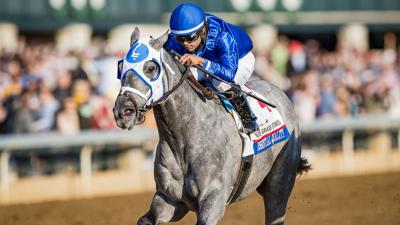 Essential Quality with Luis Saez up wins the Toyota Bluegrass for trainer Brad Cox and owner Godolphin Stable, 2021 Keeneland Spring Meet