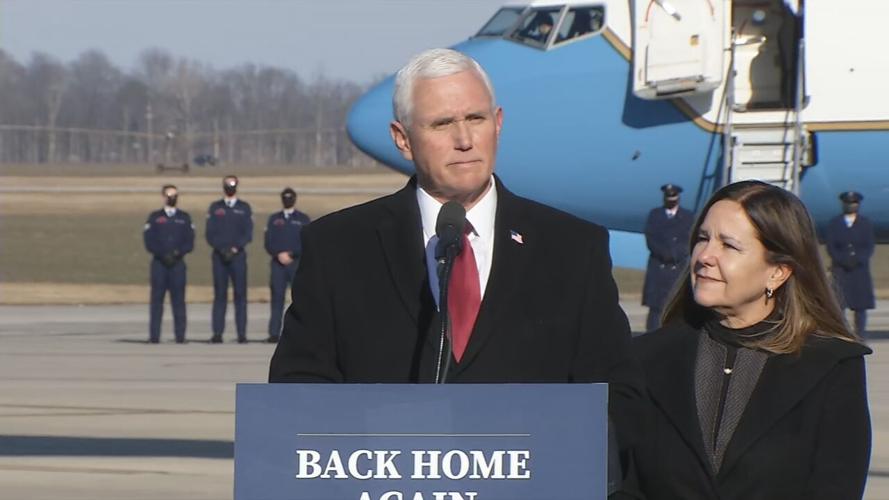 Former U.S. Vice President Mike Pence arrives home in Columbus, Ind. on Jan. 20, 2021