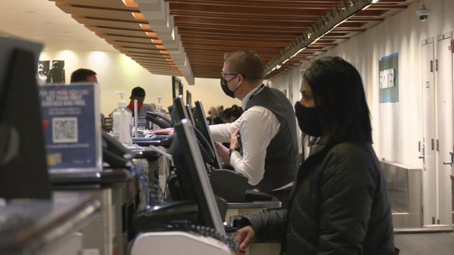 Travelers in the check-in area at Louisville Muhammad Ali International Airport