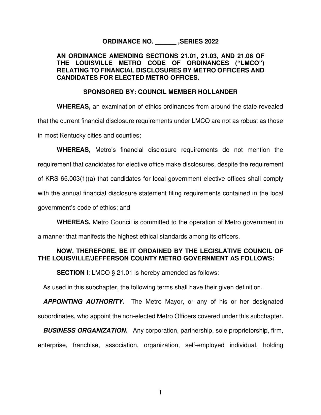 Hollander ethics ordinance