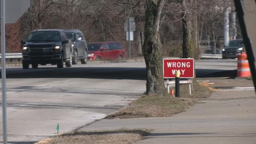 'Wrong Way' sign on Spring Street in New Albany, Indiana