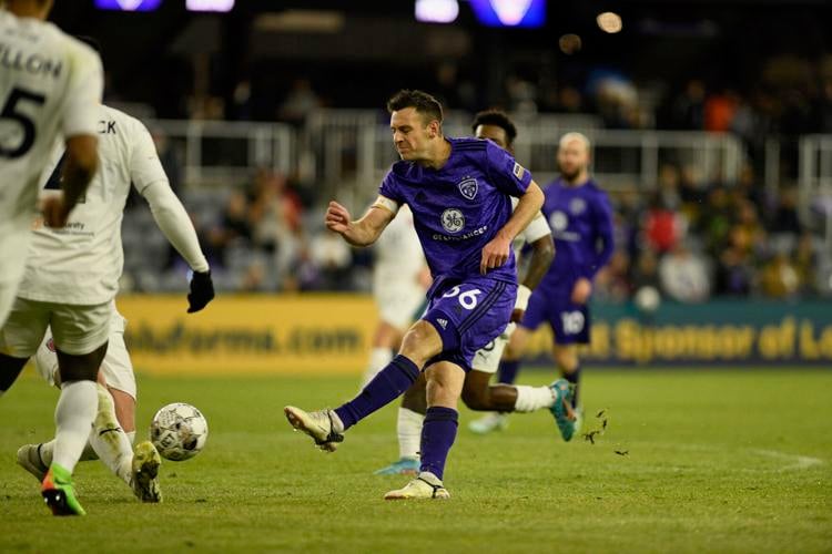 LouCity Paolo DelPiccolo kicks the ball against Indy Eleven