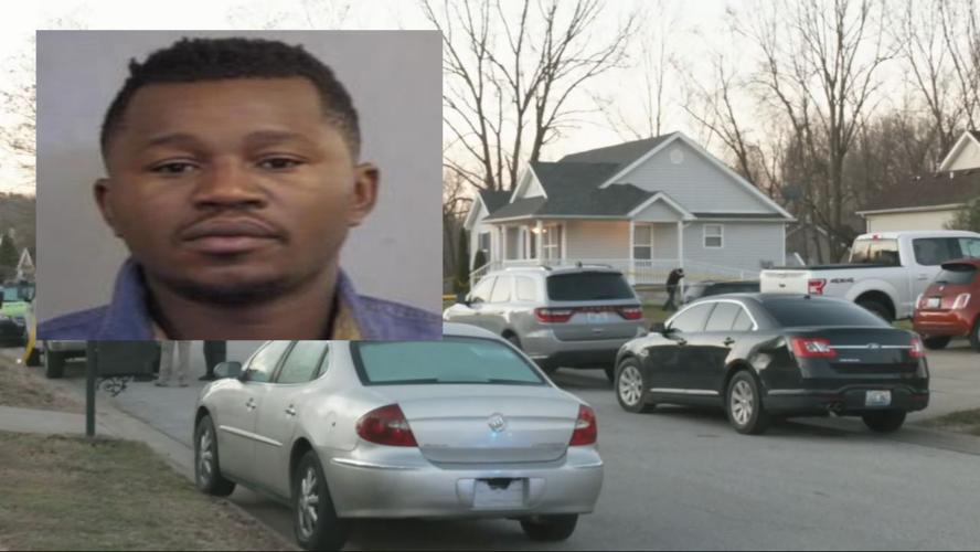 Blod Motsoumou (mugshot) over scene of Jan. 1, 2020 Valley Station shooting