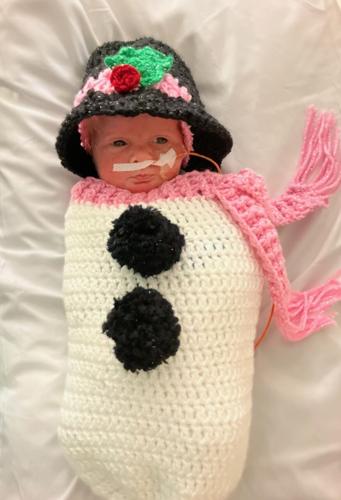 Baptist Heath Hardin baby in snowman outfit