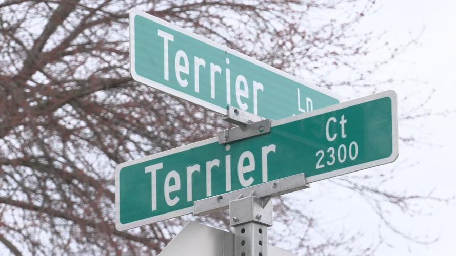 The intersection of Terrier Lane and Terrier Court in Louisville's Bon Air neighborhood