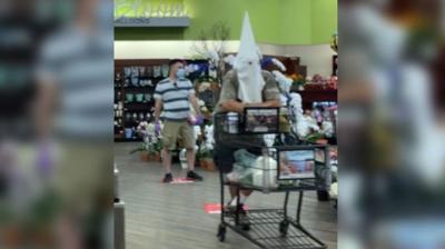 Grocery store mask, Ku Kux Klan hood, COVID-19, coronavirus