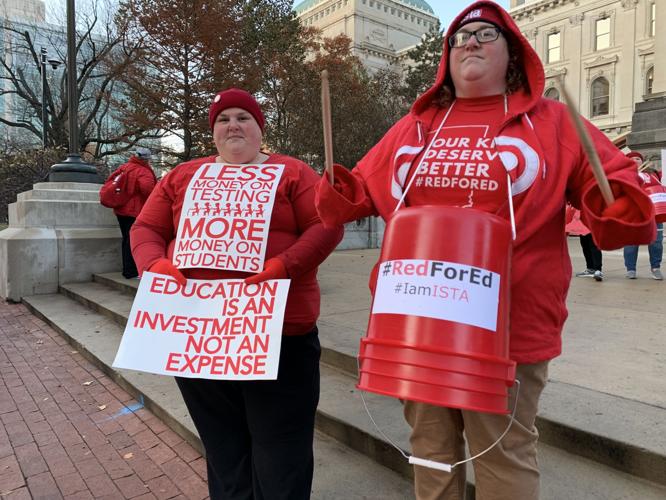 GO RED FOR ED - Teacher Wearing Bucket