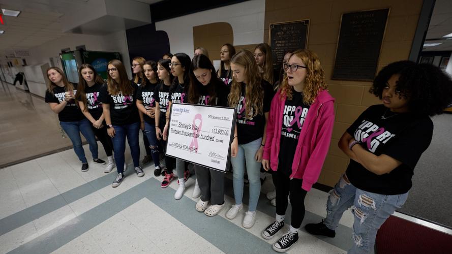 Fairdale High School volleyball team presents check to Shirley's Way on Nov. 2, 2022