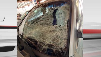 Bill and Becky Cassell's windshield shattered by flying ice in Feb. 2021