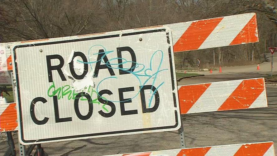 A "Road Closed" sign on the scenic loop at Cherokee Park