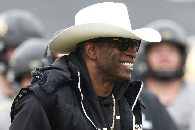 Deion Sanders of the Atlanta Falcons in position during a NFL News Photo  - Getty Images