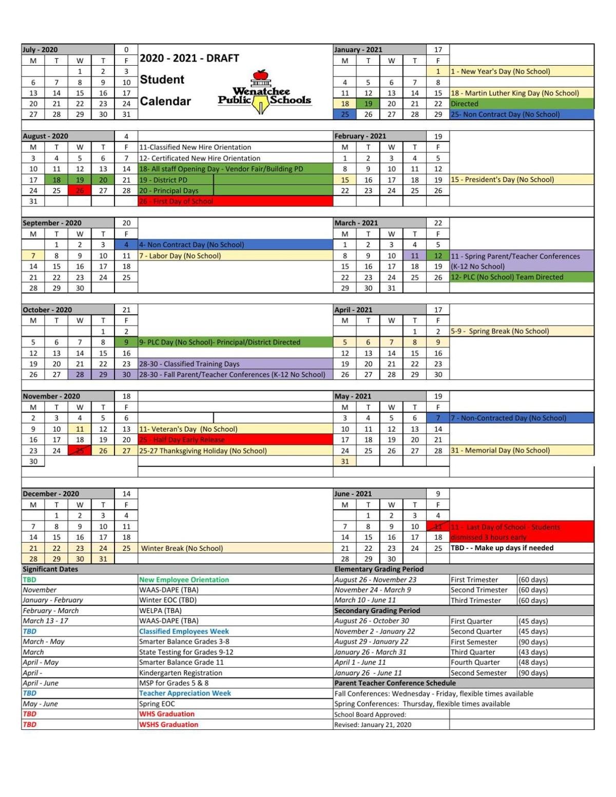 Wenatchee School District Calendar Springfield Calendar 2022