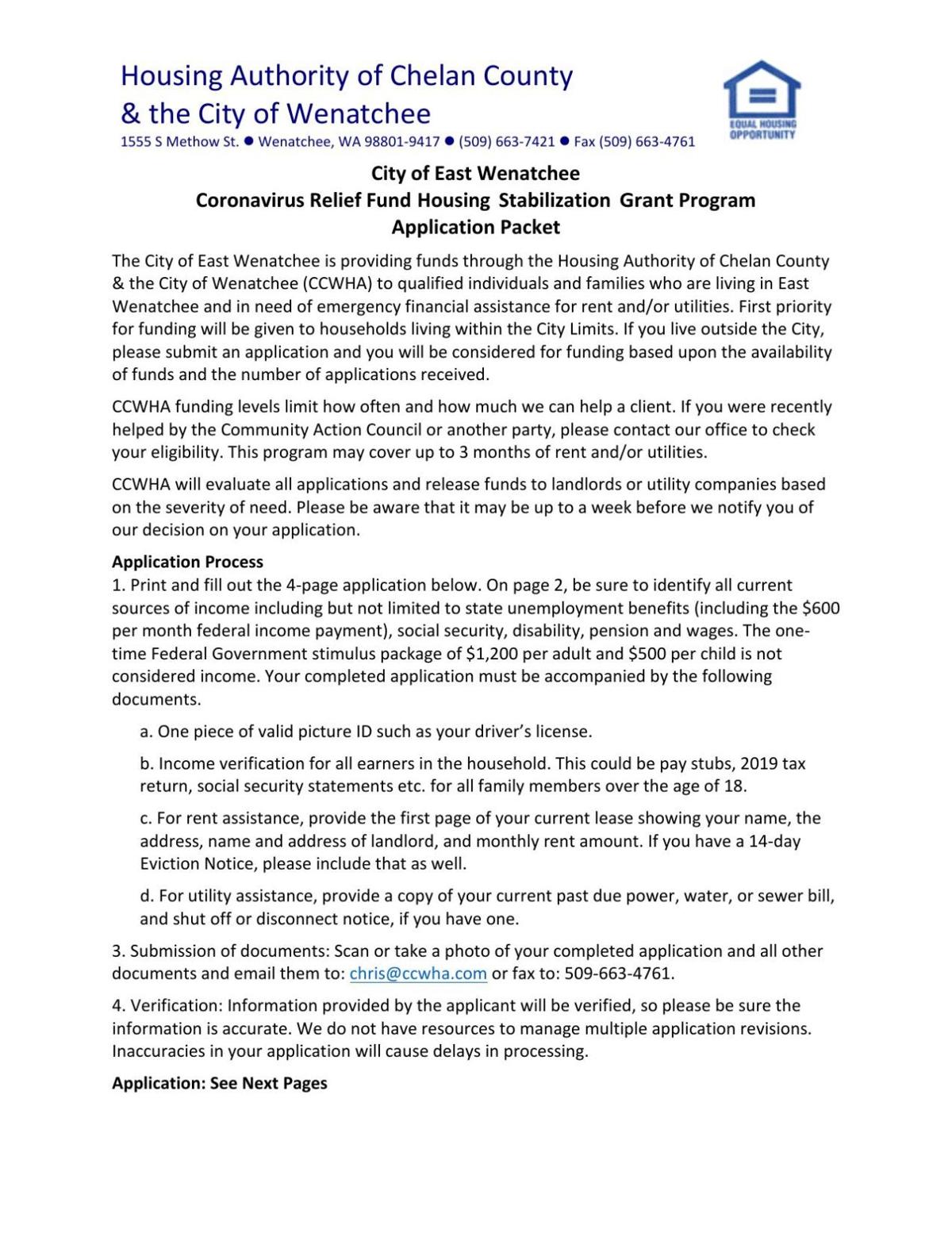 City Of East Wenatchee Coronavirus Relief Fund Housing Stabilization Grant Program Application Form English Wenatcheeworld Com