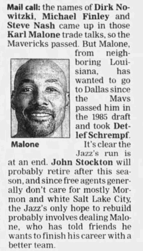 Karl Malone Wanted To Play For The Mavericks, But They Didn't Want To Trade  Dirk Nowitzki, Steve Nash, Or Michael Finley For Him, Fadeaway World