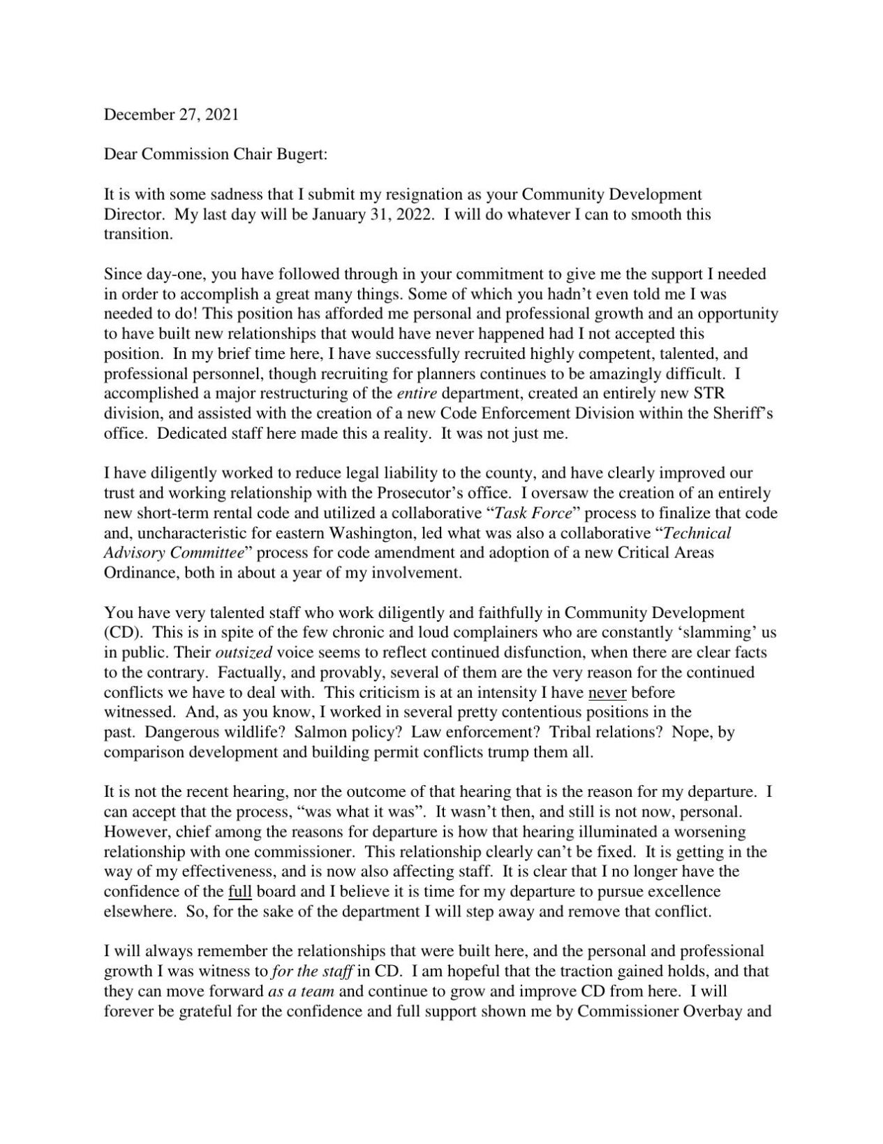 Jim Brown resignation letter