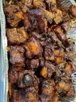 Sarah Hevly's recipes | Pork belly burnt ends with red wine BBQ sauce