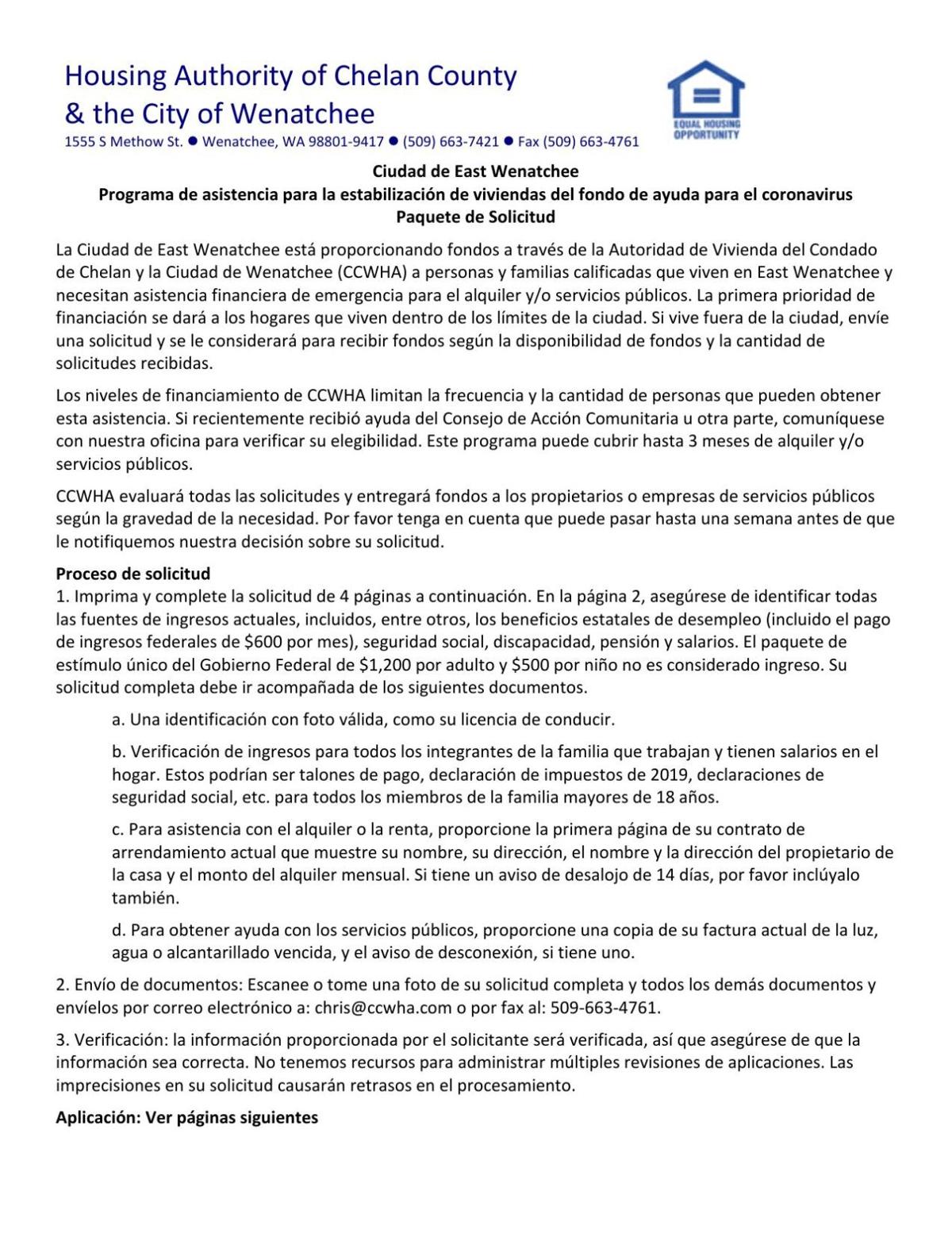 City Of East Wenatchee Coronavirus Relief Fund Housing Stabilization Grant Program Application Form Spanish Wenatcheeworld Com