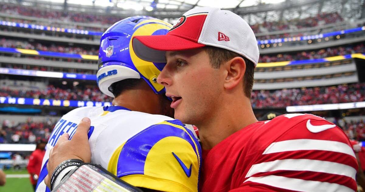 san-francisco-49ers-quarterback-brock-purdy-13-meets-with-los-angeles-rams-quarterback-matthew-stafford-9