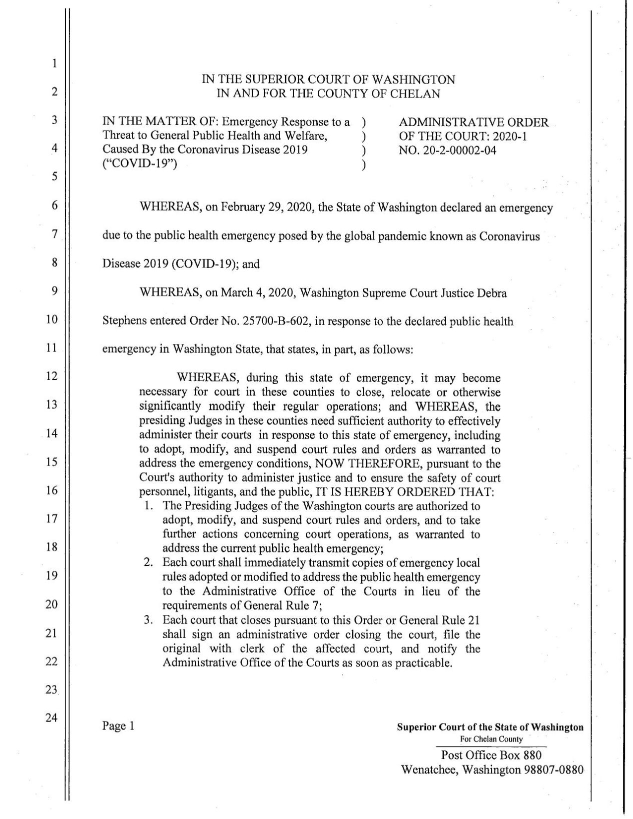 Chelan County Superior Court COVID-19 order | | wenatcheeworld.com