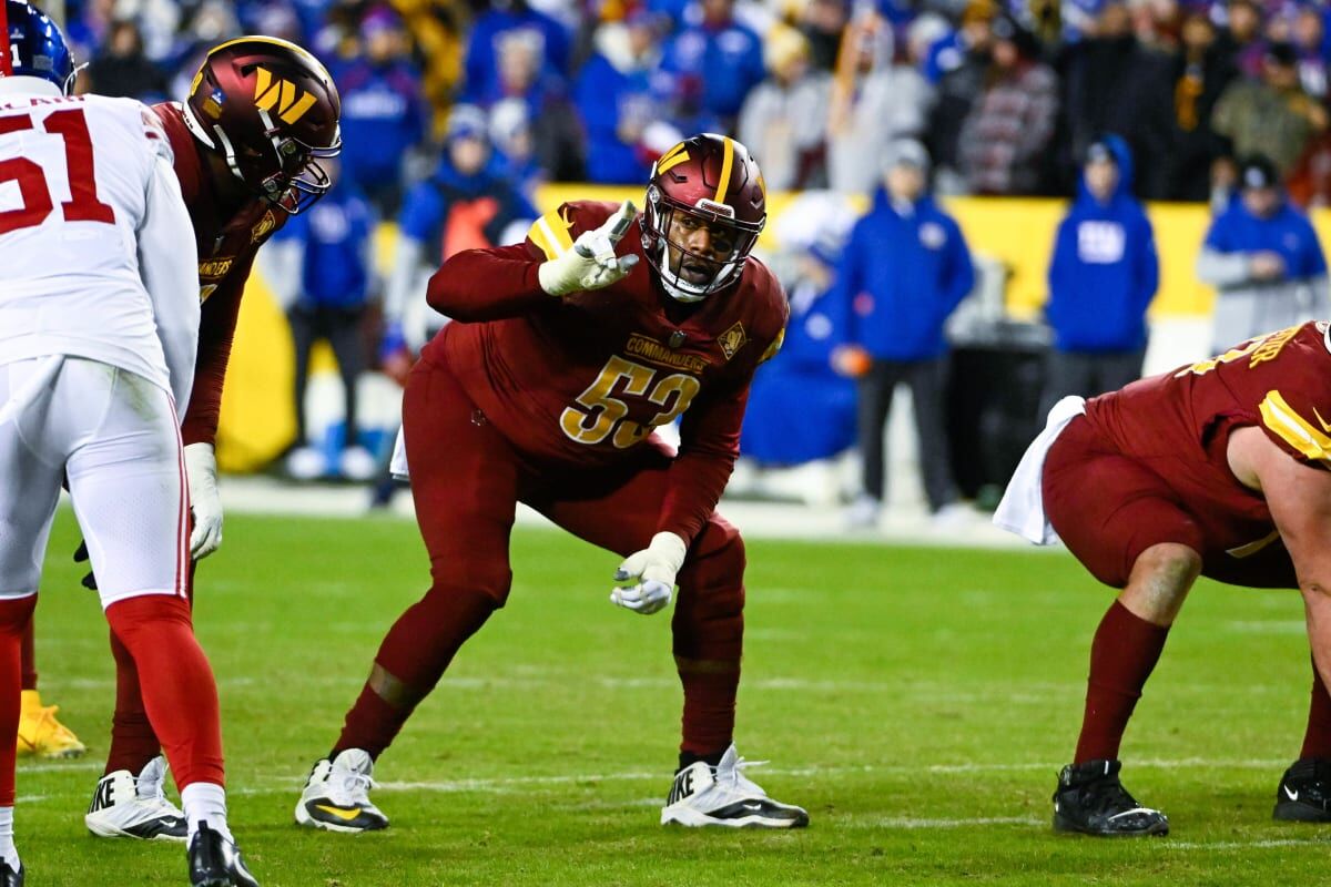 Washington Commanders guard Trai Turner (53) blocks during an NFL football  game against the Dallas Cowboys, Sunday, January 8, 2023 in Landover. (AP  Photo/Daniel Kucin Jr Stock Photo - Alamy